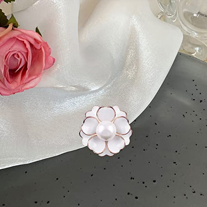 Women Camellia Flower Pearl Enamel Brooch Pins for Ladies Jewelry Fashion - color: White