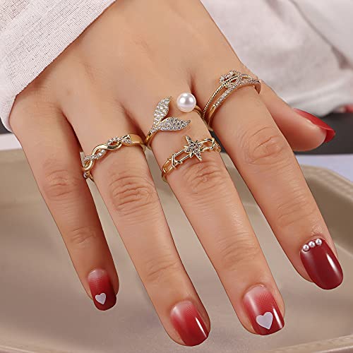 TAMHOO 9/12/15/16 Pcs Open Rings Set for Women with Sparkling Cubic Zirconia- Finger Rings Pack Stackable Rings for Teens,White Gold/Rose Gold/Gold Tone Rings for Girls - style: #1