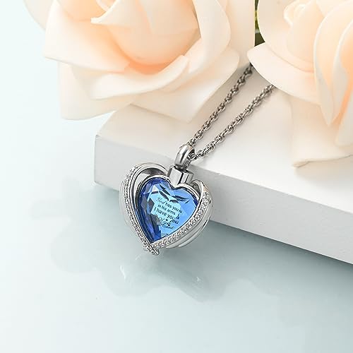 shajwo Cremation Heart Urn Necklace Ashes Jewelry for Women Men Keepsake Pendant Memorial Locket Ash Holder - color: Wing-G Blue