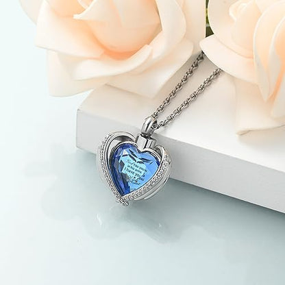 shajwo Cremation Heart Urn Necklace Ashes Jewelry for Women Men Keepsake Pendant Memorial Locket Ash Holder - color: Wing-G Blue
