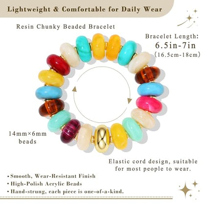 4 Pcs Chunky Beaded Bracelets for Women | Adjustable Colorful Resin Beads Bracelets Stretch Beaded Bracelet Boho Summer Beach Vacation Jewelry Gift - color: Color 3