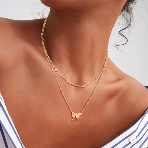 MEVECCO Dainty Choker Necklaces for Women, Beaded and Multi-Row Chains | 14K Gold Plated Brass, Select Silver Plated Brass Options, Polished And Textured Profiles For Everyday Styling - style: bead chain