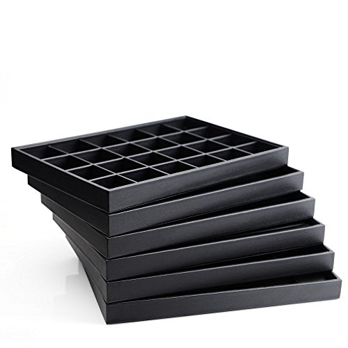 Oirlv Black Leather Jewelry Tray 24-Grid | 13.78"X9.45"X1.18" Tray with 24 Grid Inserts, Soft Velvet Lining, Perfect for Pendants and Earrings, Stackable Design - style: P01703