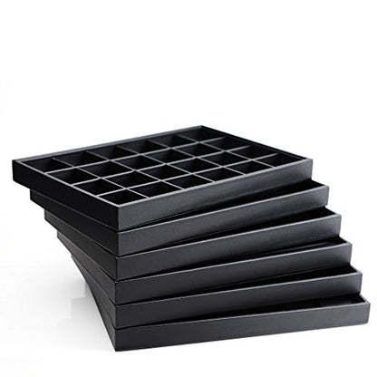 Oirlv Black Leather Jewelry Tray 24-Grid | 13.78"X9.45"X1.18" Tray with 24 Grid Inserts, Soft Velvet Lining, Perfect for Pendants and Earrings, Stackable Design - style: P01703