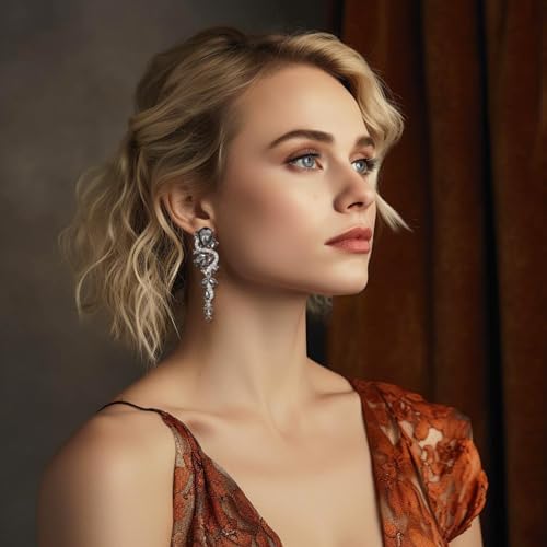 Fashion Rhinestone Statement Drop Dangle Earrings Long Colorful Crystal Bridal Wedding Teardrop Chandelier Earrings for Women Prom Pageant - color: Grey