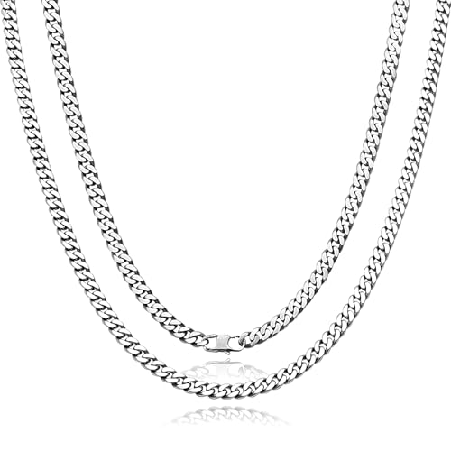 SanThree 7mm Pure Titanium Curb Link Chain Necklace, Smooth Skin Friendly Solid Titanium Chunky Double Tight Cuban Chain Necklaces Gift for Men Women Sensitive Skin Hip Hop Jewelry - color: 23.62 Inches
