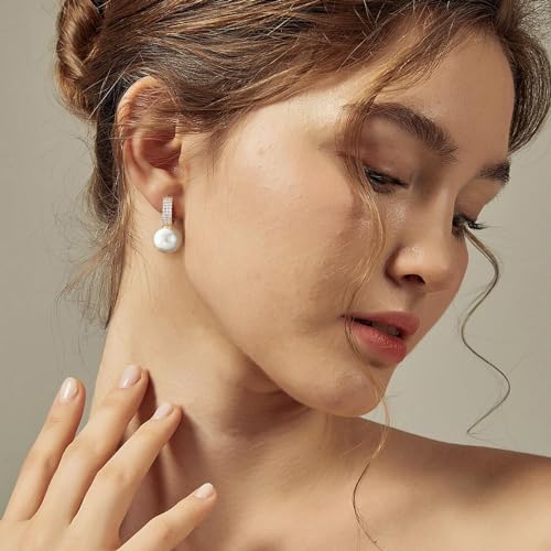 Pearl Earrings for Women 14K Gold Plated Hypoallergenic Pearl Earrings 5A Cubic Zirconia Dangle Earrings Elegant Jewelry - color: 6-Gold