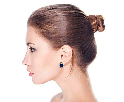 Bali Button Style Two Tone Red Blue Brown Crystal Oval Clip-On Earrings - color: Blue