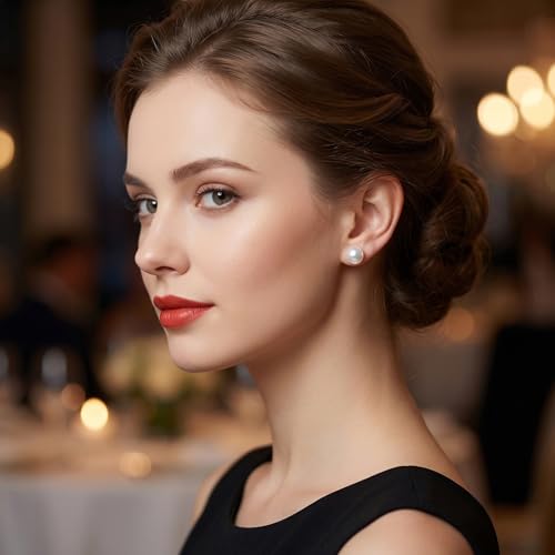 5 Pairs Pearl Earrings Set Gold Filled Polished Pearl Stud Earrings for Women 4mm,5mm,6mm,7mm,8mm 5 Sizes Jewelry for Wedding Birthday Party Prom