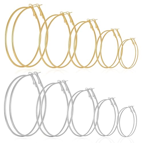 12 Pairs Gold Hoop Earrings Set for Women，Fashion Jewelry Gifts 40mm/50mm | Large/Big, Trendy, Pearl, Multiple Styles, lightweight, 14K Gold-plated, Hypoallergenic, Great for Party/Gathering/Work/Daily - color: GOLD/Silver