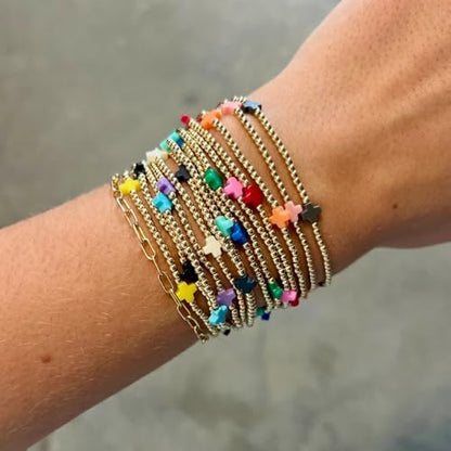 Colorful Stackable Rice Small Mini Seed Beaded Bracelets Set For Women, Handmade Dainty Boho Gold Glass Stretch Accessories Jewelry,Summer Beach Party Daily Friendship Gift - color: 11Pcs Cross