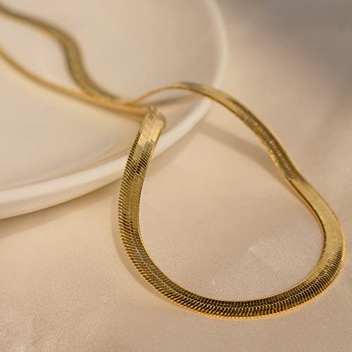 CHESKY Gold Necklace for Women 14K Plated/S925 sterling silver Snake Chain | Dainty Gold Necklace,Thin Chunky Chain,Simple Choker Necklaces for Women,Non tarnish Trendy Jewelry, Gifts for Women - color: gold, style: 5mm 14 inch snake
