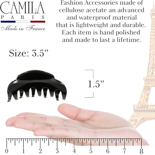 Camila Paris CP2385 French Hair Clips for Women, 3.5" Large Claw Clip Strong Hold All Day, Girl Large Claw Clips for Thick Hair, No Damage No Slip Flat Clip for Women. Made in France - color: Black