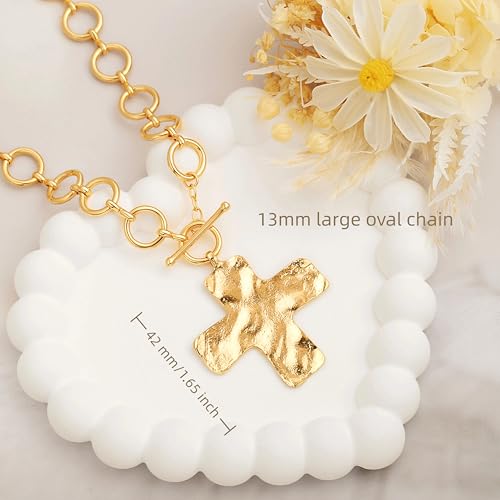 18k Gold Plated Chain Link Necklace for Women, Baroque Pearl/Compass Pendant Necklace - color: Big Cross