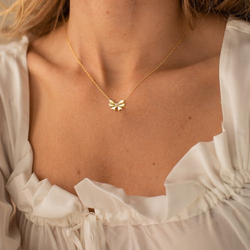 Thaivor Necklace for Women Dainty Bow Necklace 14K Gold Plated Cute Choker Small Pendant Charm Necklaces Teen Gift Trendy Stuff Personalized Jewelry Gifts - color: Gold-Cable-3