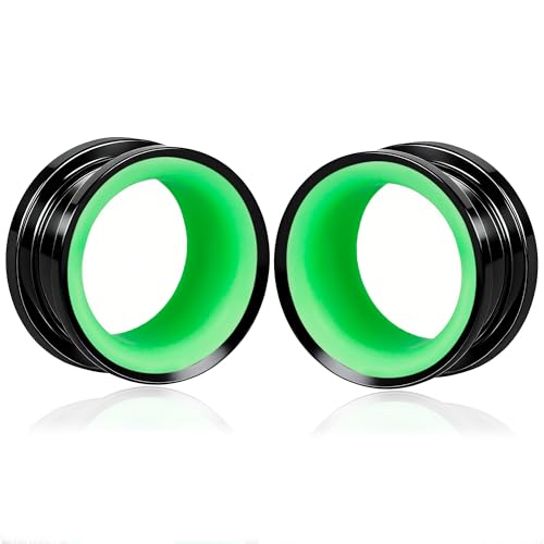 2PCS Stainless Steel Ear Gauges 0G(8mm) - 5/8"(16mm) Screw Back Ear Tunnels Double Flared Ear Expanders for Stretched Ears Body Jewelry Set for Men & Women - color: Black Green, size: 14mm(9/16")