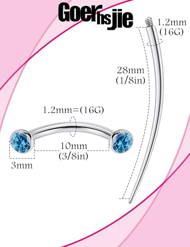 F136 Titanium 16g 6/8/10mm Eyebrow/Rook/Snug/Vertical-Labret/VCH/Snake-Eyes/Anti-Tragus/Christina/Daith/Belly-Button/Bridge/Hood/Surface Curved Barbell Piercing Jewelry for Women Men - color: Ocean Blue, size: 10 mm (3/8 in)