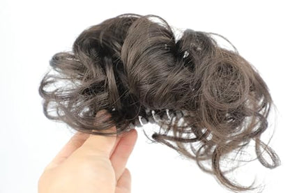 Brown Black Curly Messy Bun Wig Wavy Hair piece Easy Updo Extensions Claw Clips for Women Girls Natural Fake Wig Tie Headpiece - color: Black