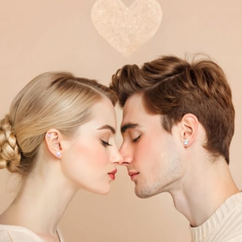 6 Pairs 925 Sterling Silver Stud Earrings Pack for Women White and Pink Cubic Zirconia Diamond Tragus Cartilage Earring Hypoallergenic Jewelry