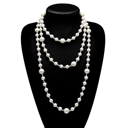Long Pearl Necklaces for Women Cream White Faux Pearl Strand Layered Necklace Costume Jewelry - color: Pearls&Seed Beads