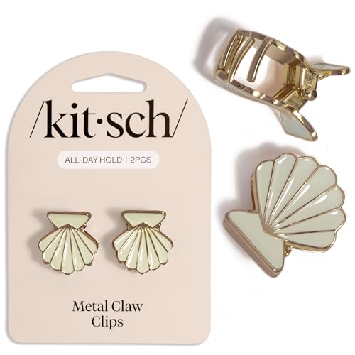 Kitsch Clam Shell Small Hair Clips - Elegant Gold and Pearlized Cream, 2pcs | Beach-Inspired Cute Metal Hair Clips For Women – Stylish, Strong Hold, Comfortable Wear – Daily Hair Accessories