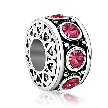 Birthstone Birthday Compatible With Pandora Charms Bracelet | Heart, Birthstone, Birthday Cake, Womens Bead Charms for Bracelets, Christmas Jewelry - style: Pink October Birthstone