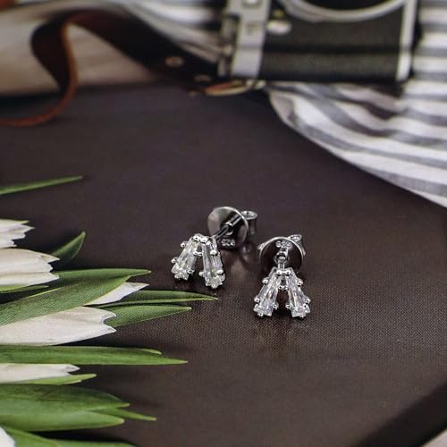 Moissanite Stud Earrings for Women, DF/VVS Clarity, Sterling Silver with 18K White Gold Plated - style: 0.4 Carat Geometric