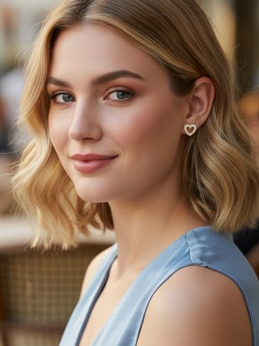 All Moissanites Sparkly Geometric Stud Earrings for Women, Solid 925 Sterling Silver with Rhodium/Gold Plated Hypoallergenic, Lightweight Comfy Earrings - color: Heart - Yellow Gold