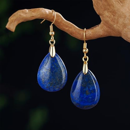 Boho Multiple Style Natural Stone Earrings for Women Unique Healing Gemstone Energy Hypoallergenic Lightweight Dangle Drop Earrings Multiple Styles Earrings Jewelry for Birthday Party Gift - style: Lapis Lazuli