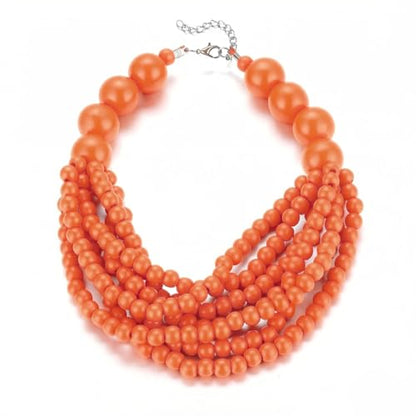 COLORFUL BLING Boho African Wooden Beaded Strands Necklace Ethnic Layered Chunky Collar Choker Wood Necklace for Women Hip Hop Statement Jewelry - color: orange