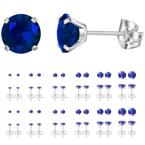 12 Pairs Stud Earrings Set, Hypoallergenic Surgical Stainless Steel 316L Earring for Women Men, Small Earring Studs Pack with Cubic Zirconia - color: Blue-6 Sizes-3，4，5，6，7，8