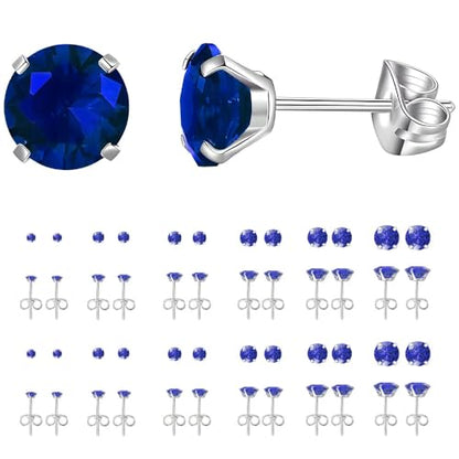 12 Pairs Stud Earrings Set, Hypoallergenic Surgical Stainless Steel 316L Earring for Women Men, Small Earring Studs Pack with Cubic Zirconia - color: Blue-6 Sizes-3，4，5，6，7，8