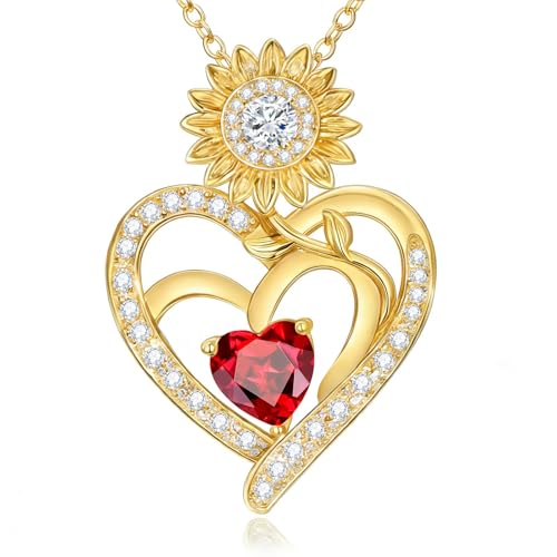 Midari Sunflower Necklace 18k Gold Plated Heart with Brithstone You Are My Sunshine Necklace Anniversary Birthday Sunflower Jewelry Gift for Women Wife Mom - color: 01-January