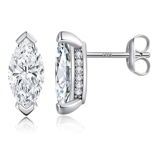 Brilliant Heart-cut/Oval-cut/Trillion-cut/Cushion-cut/Emerald-cut/Marquise-cut Stud, 925 Sterling Silver Cubic Zirconia Stud Earrings for Women Men - style: E-Marquise-cut-silver