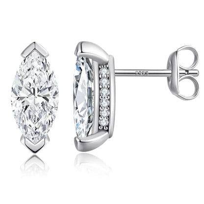 Brilliant Heart-cut/Oval-cut/Trillion-cut/Cushion-cut/Emerald-cut/Marquise-cut Stud, 925 Sterling Silver Cubic Zirconia Stud Earrings for Women Men - style: E-Marquise-cut-silver