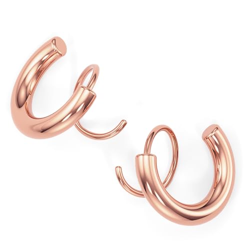 Spiral Hoop Twist Double Earrings - 14K Helix Spiral Earrings, Double Piercing Earrings, Faux Double Hoop Earrings, Tiny Twist Earrings for Women - color: Rose Gold - 2.5mm