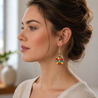 Colorful Green Teardrop Earrings for Women - Bohemian Style Enamel Dangle Earrings Lightweight Fashion Jewelry for Daily/Wedding/Party - color: Red