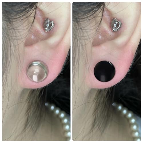 8G-12mm Acrylic Single Flare Ear Gauges Plugs and Tunnels mushroom shaped with O-Ring Gauges Expander Stretcher for Women Men Clear Black Opalite - color: 0G (8mm)