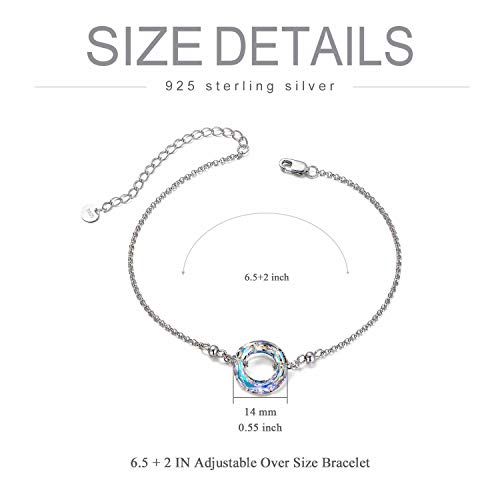 AOBOCO S925 Sterling Silver Crystal Bracelet for Women, Sparkling Circle-round Crystal Bracelet Gifts - color: AB