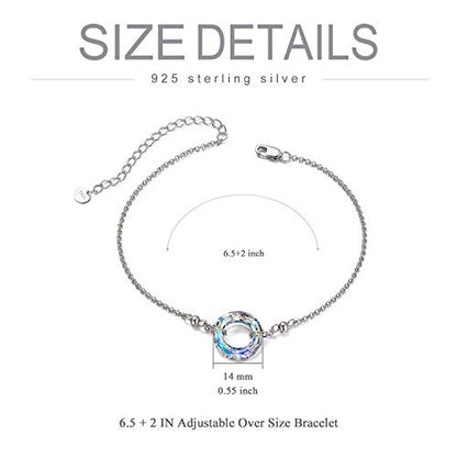 AOBOCO S925 Sterling Silver Crystal Bracelet for Women, Sparkling Circle-round Crystal Bracelet Gifts - color: AB