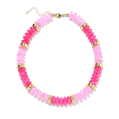 RISHEGAE Chunky Beaded Necklace for Women Boho Resin Beaded Choker Necklace Adjustable Surfer Beach Strand Necklaces Gold Handmade Acrylic Beads Jewelry Gift for Women - color: Style 1pink