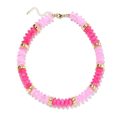 RISHEGAE Chunky Beaded Necklace for Women Boho Resin Beaded Choker Necklace Adjustable Surfer Beach Strand Necklaces Gold Handmade Acrylic Beads Jewelry Gift for Women - color: Style 1pink