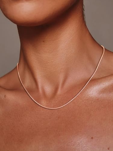 FOCALOOK Snake Chain Necklace, 1/1.2/1.5/2mm 14K Gold Plated Womens Chains | Hypoallergenic Stainless Steel Chain, Non Tarnish Rose Gold/Silver/Black Plated Finish, 14-30" Length for Everyday Layering - color: 1.2mm Rose Gold, size: 28 Inches