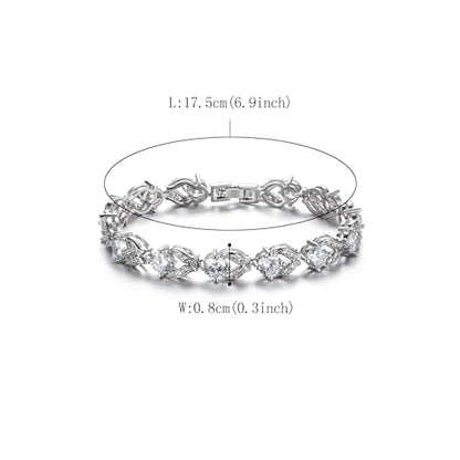 Crysdue Marquise Teardrop Cubic Zirconia Wedding Bridal & Prom Tennis Bracelets for Brides Bridesmaids, Silver/Gold/Rose Gold Plated Bracelet Gifts for Women - style: O_Clear 7.1-8.2 Inch