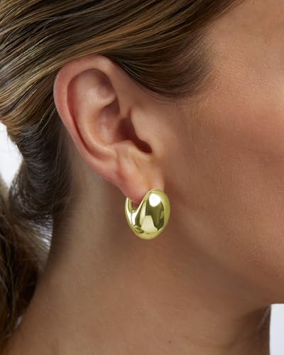 Milla Small Silver Hoop Earrings and Chunky Gold Hoops for Women | Small Chunky Silver Hoops and Thick Gold Hoop Earrings for Women. Available in 14K Gold and Silver Plated Finish - color: Gold - Chunky