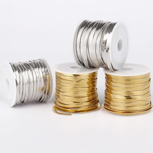 33FT 3mm Stainless Steel Gold Snake Chains Roll Bulk for Jewelry Making | 18K Gold PVD Plated 304 Stainless Steel Flat Snake Chains Roll Spool for DIY Craft - color: 3.0mm Gold Flat Snake Chains