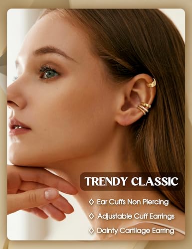 LOLIAS 4 Pairs Ear Cuffs Non Piercing - 14K Gold Plated Ear Cuff Earrings for Women Ear Cuff for Non Pierced Ears Clip on Cartilage Earring Adjustable Fake Earrings Set - style: Chunky-14K Gold Plated