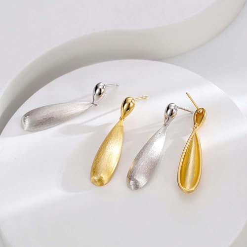 Large Geometric Drop Dangle Earrings for Women Pearl Teardrop Disc Rectangle Oval Fishtail Shell Shaped Textured Dangle Studs Earrings for Women - color: Gold-Brushed