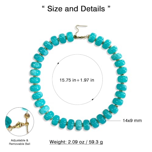Colorful Chunky Resin Beaded Choker Necklaces for Women | Multicolor Beads, Sturdy Metal Chain, Adjustable, Detachable, Lightweight, Summer Beach Boho, Trendy Statement Jewelry Gift - color: Lake Blue