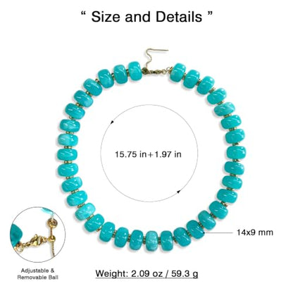 Colorful Chunky Resin Beaded Choker Necklaces for Women | Multicolor Beads, Sturdy Metal Chain, Adjustable, Detachable, Lightweight, Summer Beach Boho, Trendy Statement Jewelry Gift - color: Lake Blue